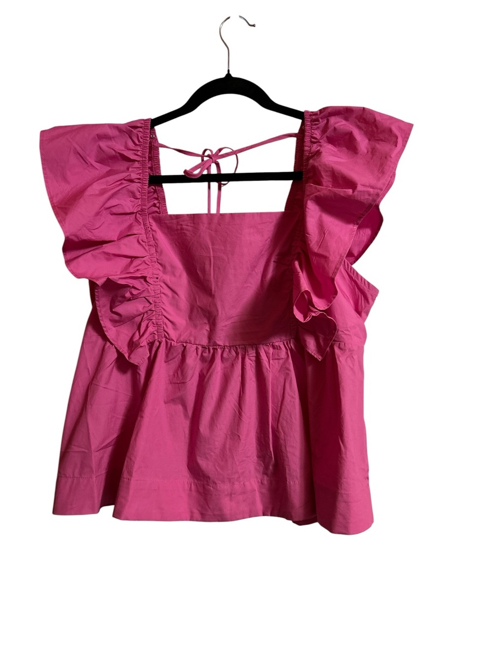 Ruffle Sleeve Square Neck Tunic Top - Hot Pink L 12-14